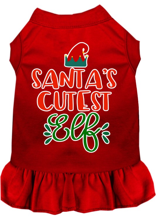 Santa's Cutest Elf Screen Print Dog Dress Red XXL